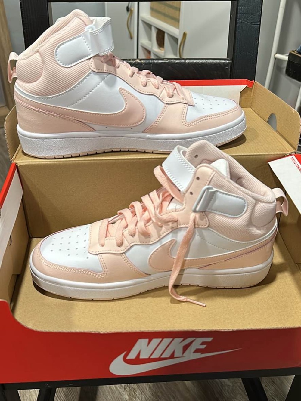 Nike Kids Mid-Top Sneakers in Light Pink and White